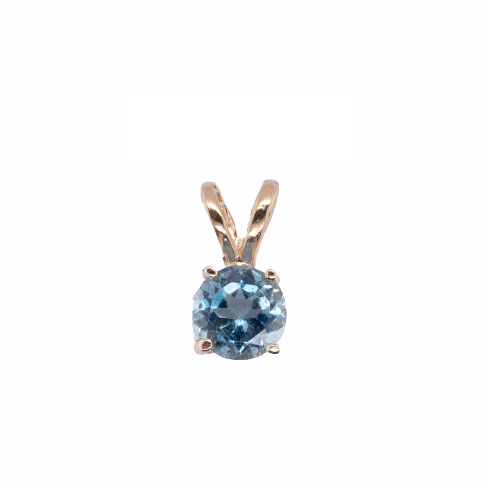 Aquamarine Round 5mm, 0.35 Carat Solitaire Pendant In 14k Yellow Gold (Chain Not Included)
