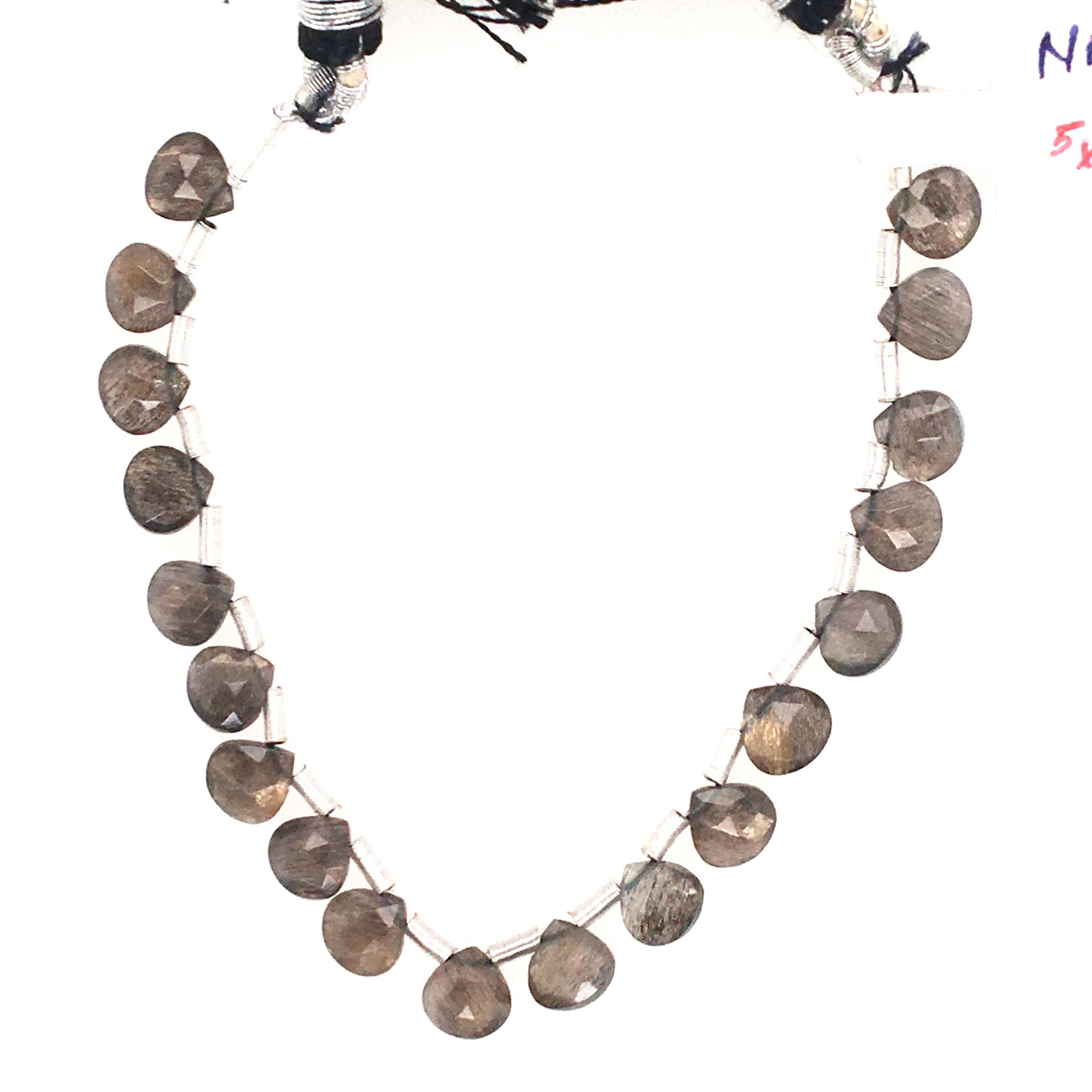 Black Moonstone Drops Heart Shape 5mm Drilled Beads 19 Pieces
