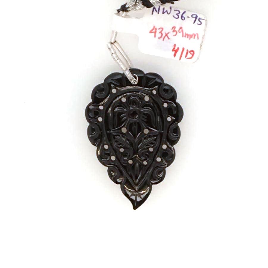 Black Onyx Drop Leaf Shape 43x39mm Drilled Bead Single Piece