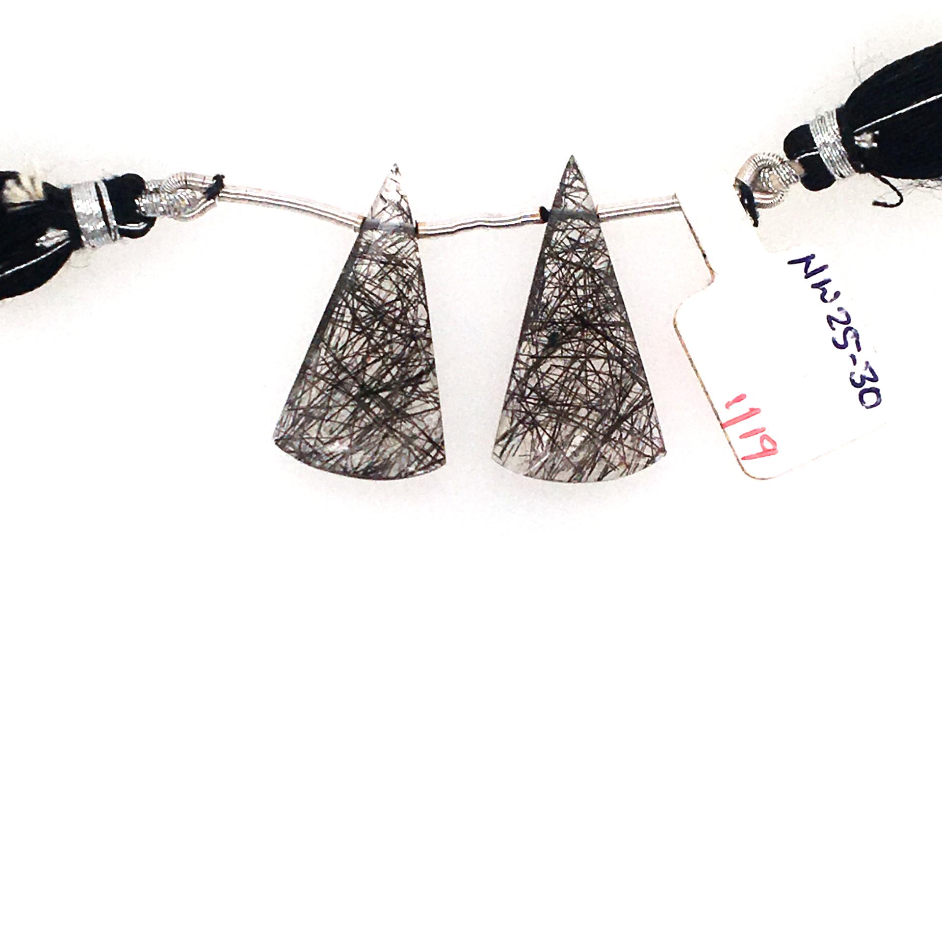 Black Rutile Drops Conical Shape 28x15mm Drilled Beads Matching Pair