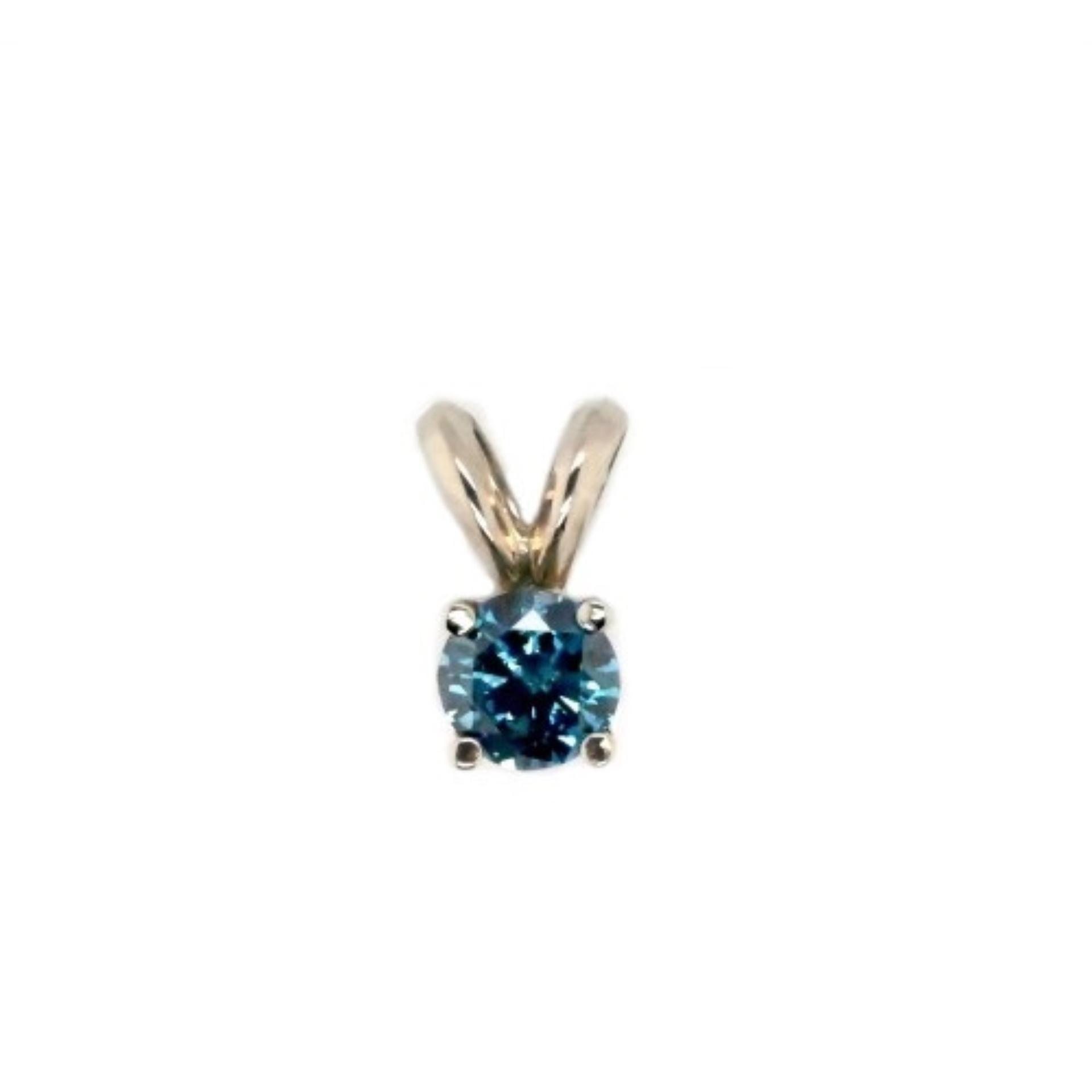 Blue Diamond 0.33 Carat, Round 4mm, Solitaire Pendant in 14K White Gold (Chain Not Included)