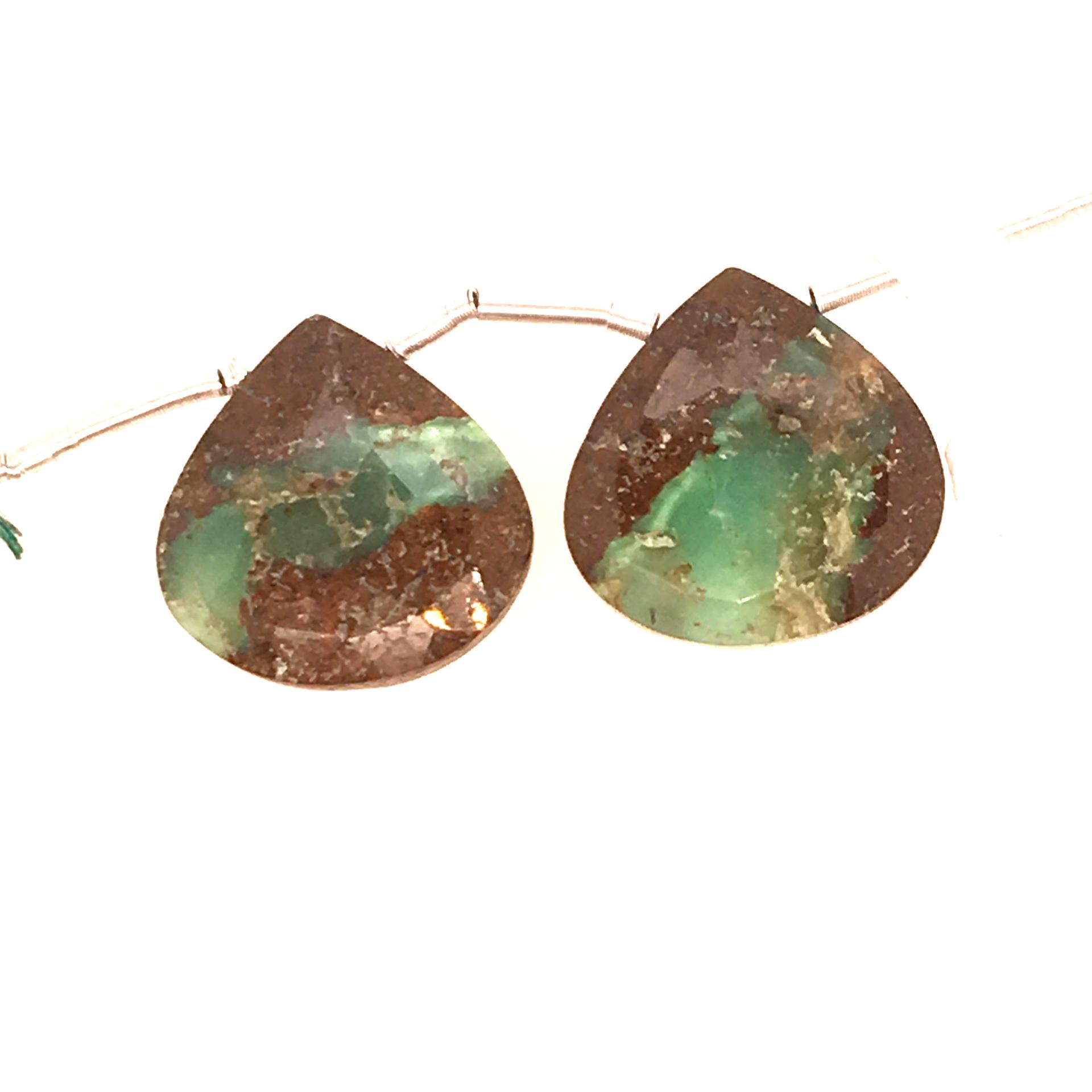 Boulder Chrysoprase Drop Heart Shape 18X18mm Drilled Beads Matching Pair