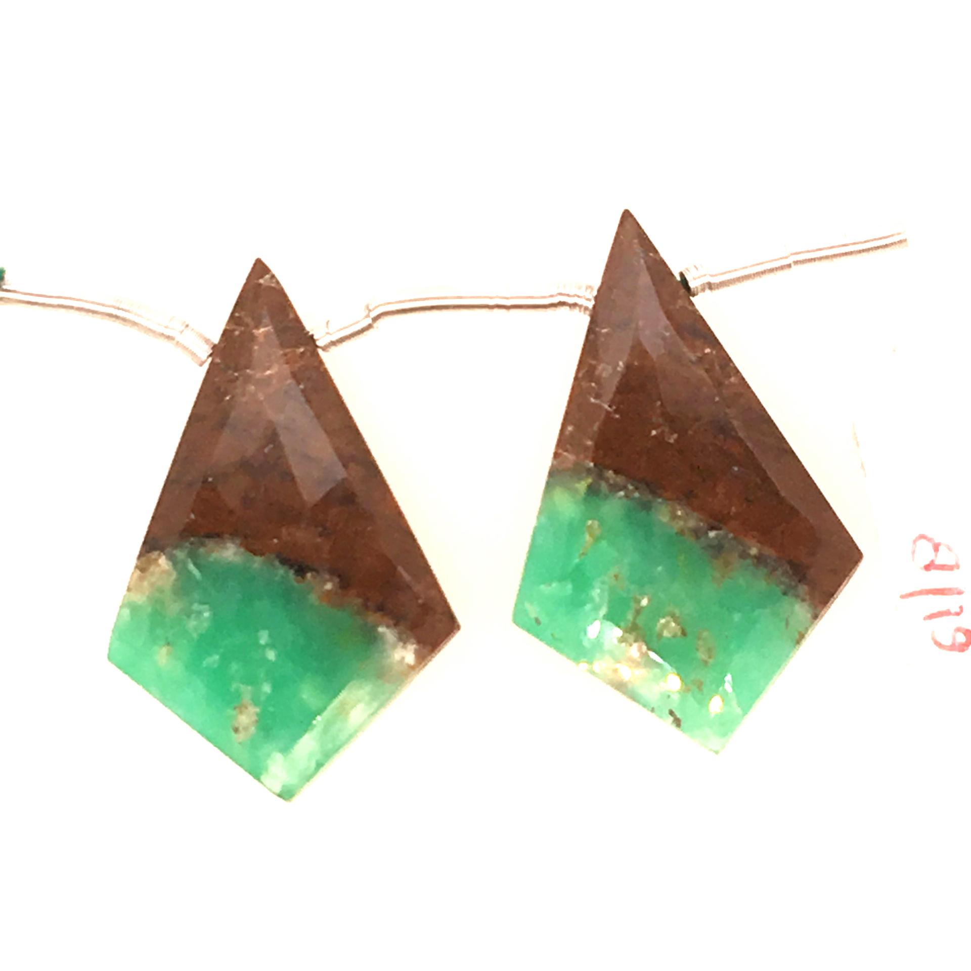 Boulder Chrysoprase Drop Shield Shape 28X18mm Drilled Beads Matching Pair