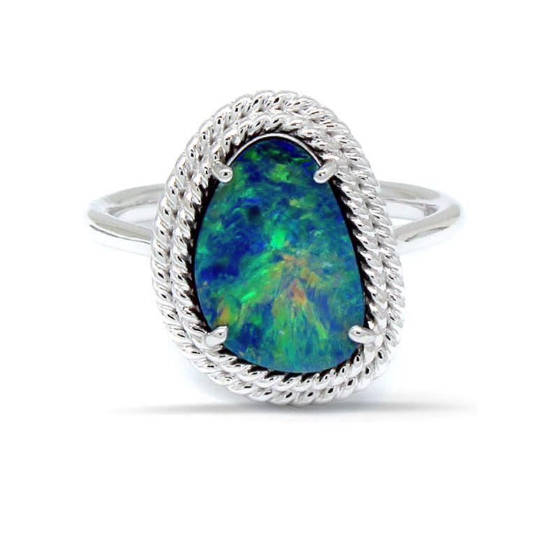 Boulder Opal Fancy Shape 2.29 Carat Ring in 14K White Gold