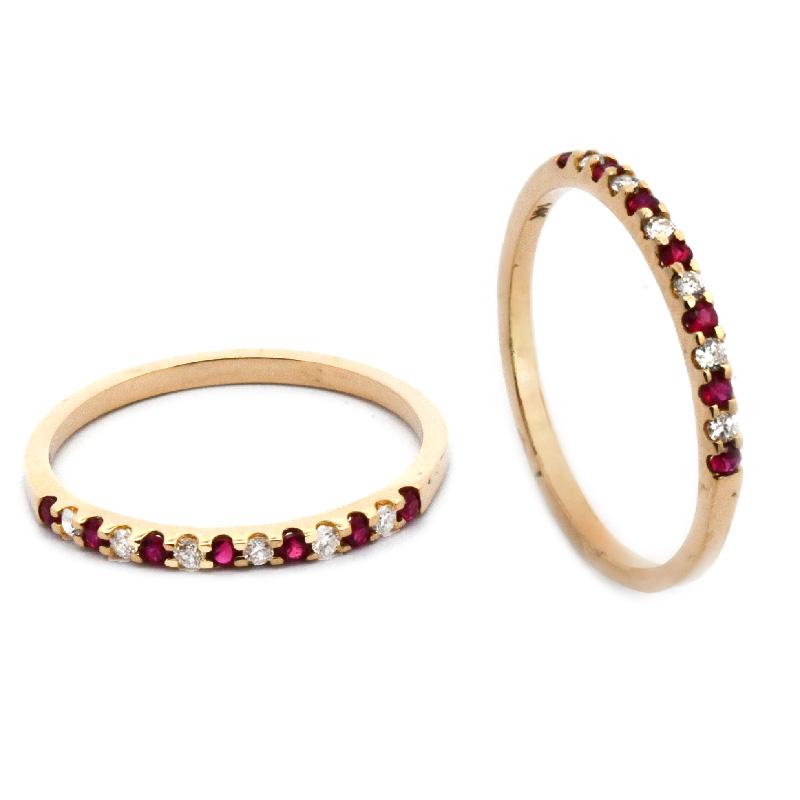 Burmese Ruby 0.09 Carat Stackable Wedding Ring Band in 14K Yellow Gold with Diamonds