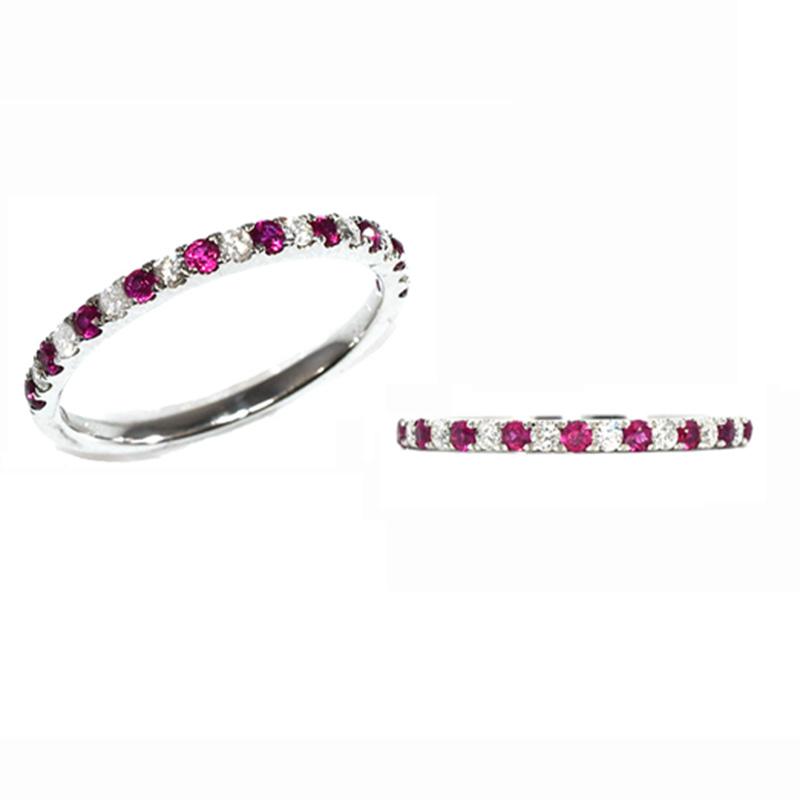 Burmese Ruby Round 0.31 Carat Ring Band in 14K White Gold with Accent Diamonds (RG4581)