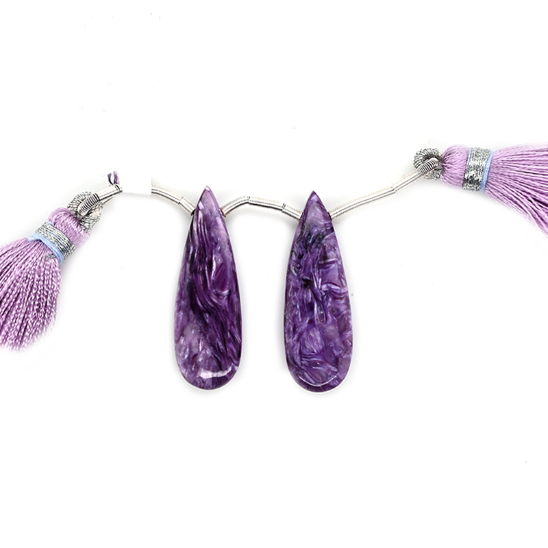Charoite Drops Almond Shape 30x10mm Drilled Bead Matching Pair
