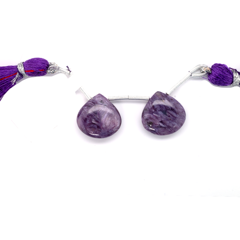 Charoite Drops Heart Shape 15x15mm Drilled Bead Matching Pair