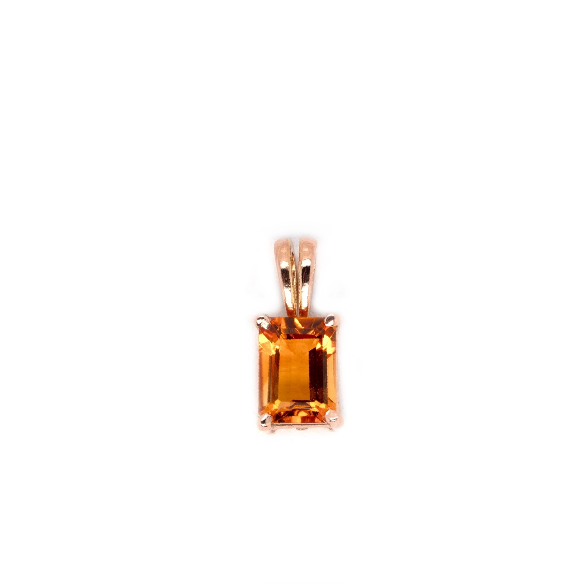 Citrine Emerald Cut 7x5mm, 0.97 Carat Solitaire Pendant in 14K Rose Gold (Chain Not Included)