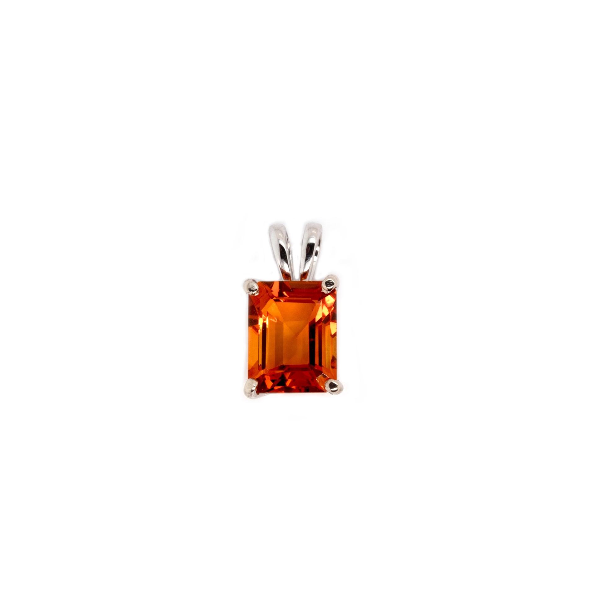 Citrine Emerald Cut 9x7mm, 2.35 Carat Solitaire Pendant In 14k White Gold (Chain Not Included)