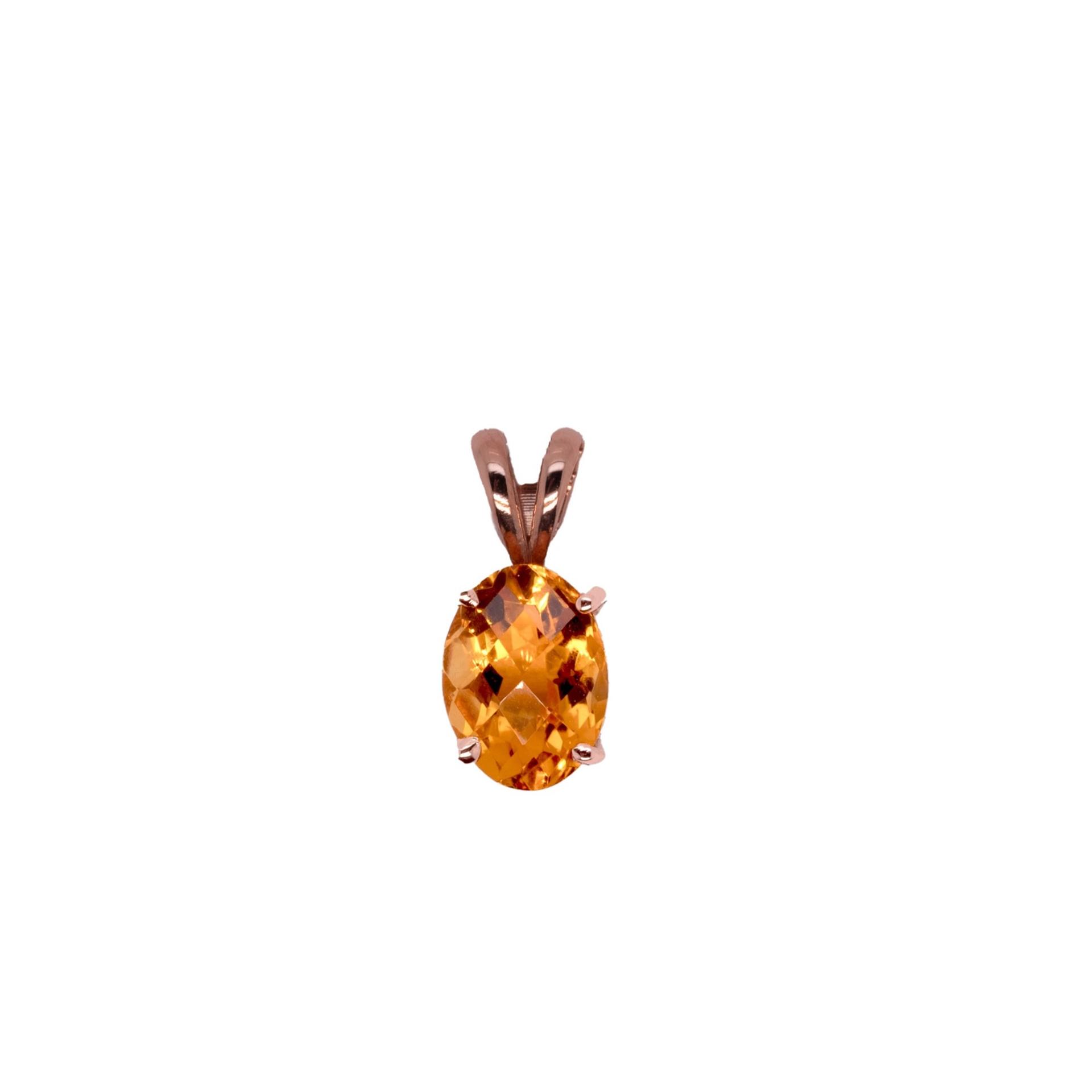 Citrine Oval 8x6, 1.01 Carat Solitaire Pendant in 14K Rose Gold (Chain Not Included)