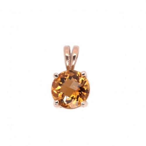 Citrine Round 8mm, 1.85 Carat Solitaire Pendant in 14K Rose Gold (Chain Not Included)