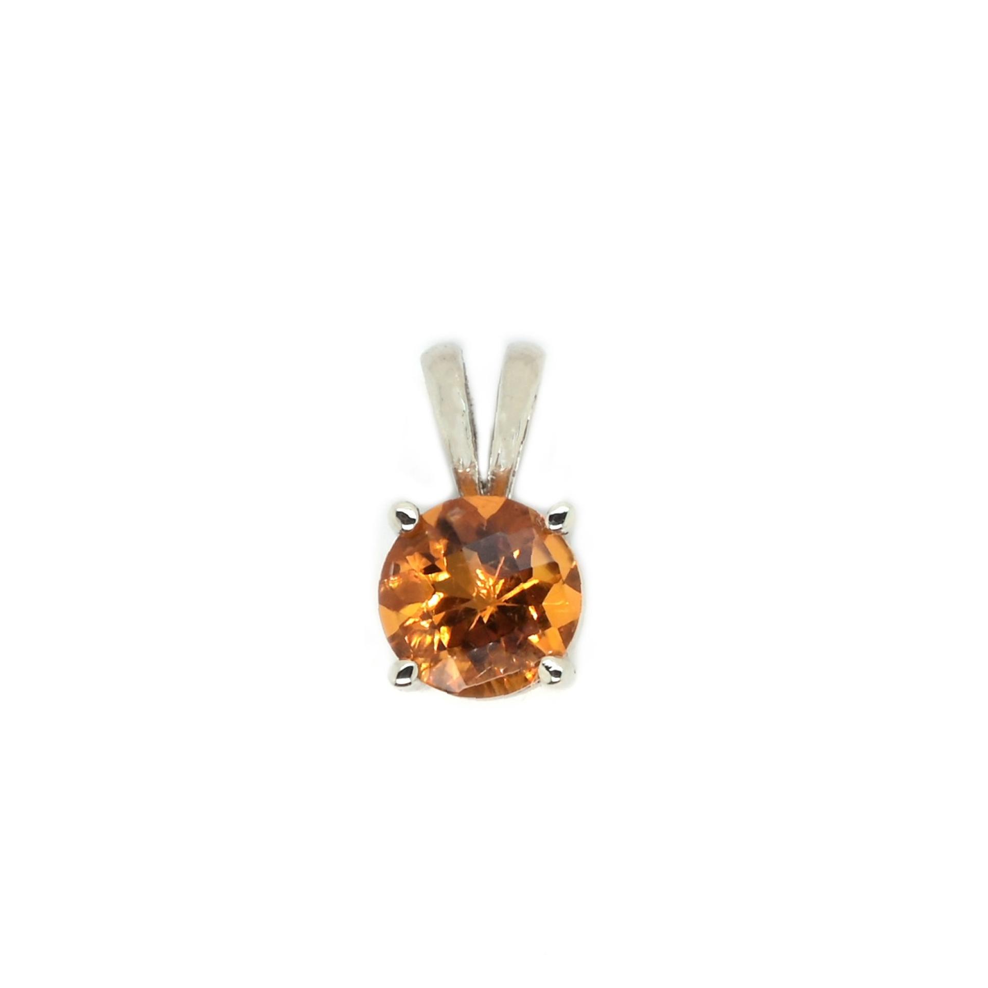 Citrine Round 6mm, 0.76 Carat Solitaire Pendant In 14k White Gold (Chain Not Included)