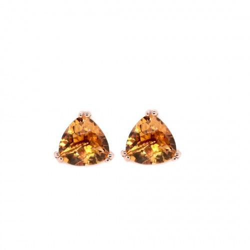 Citrine Trillion Shape 7mm, 2.38 Carat Solitaire Stud Earring in 14K Rose Gold