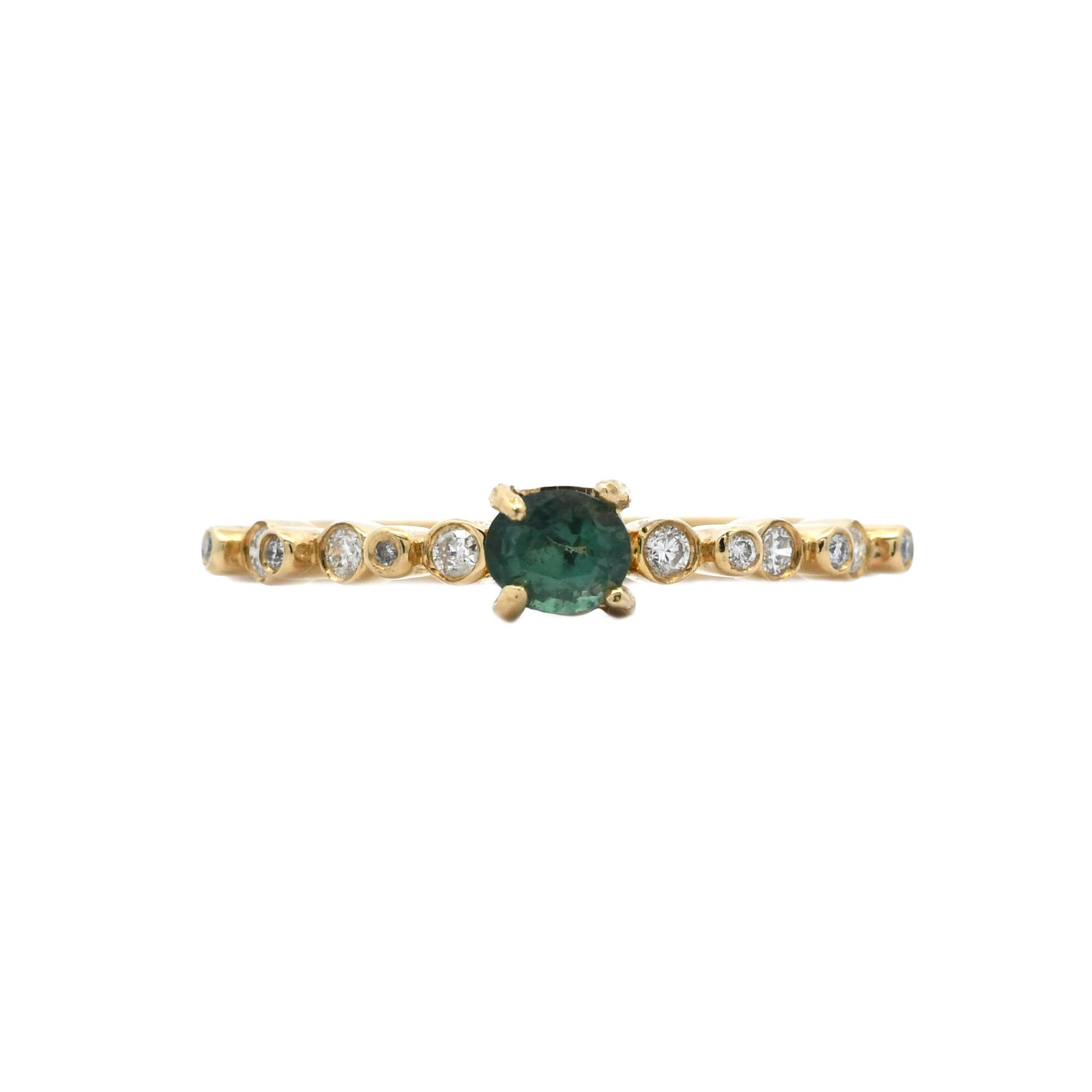 Color Changing Natural Alexandrite Round 0.39 Carat Ring In 14k Yellow Gold With Accent Diamond (RG2717)