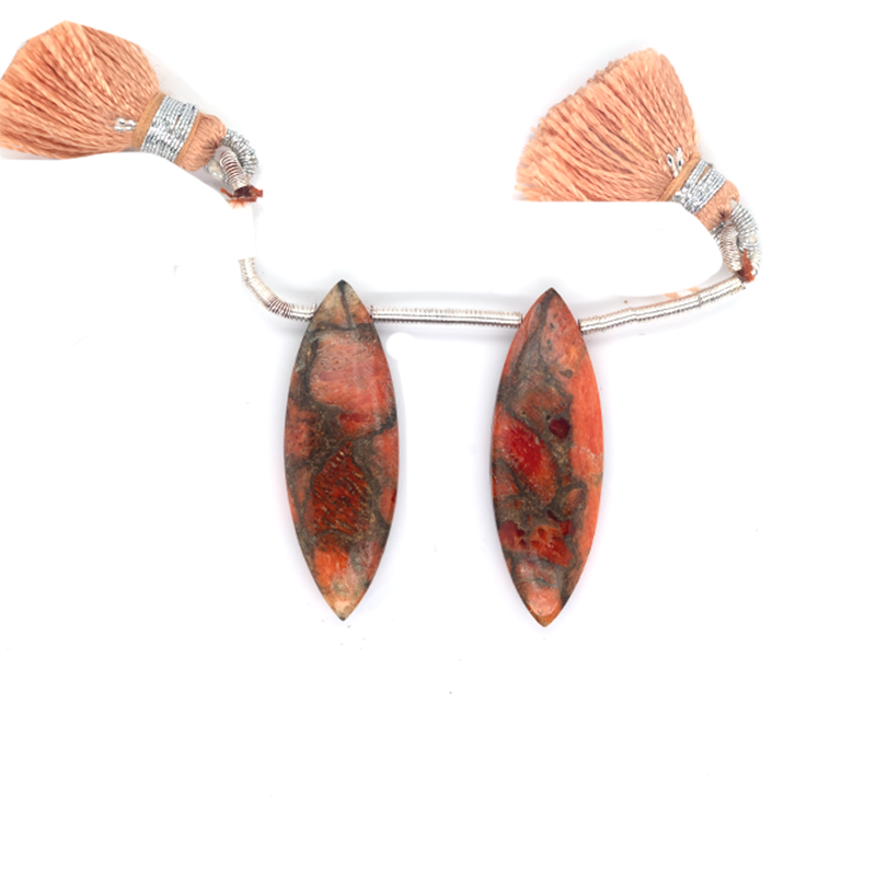 Copper Orange Turquoise Drop Marquise Shape 30x10mm Drilled Bead Matching Pair