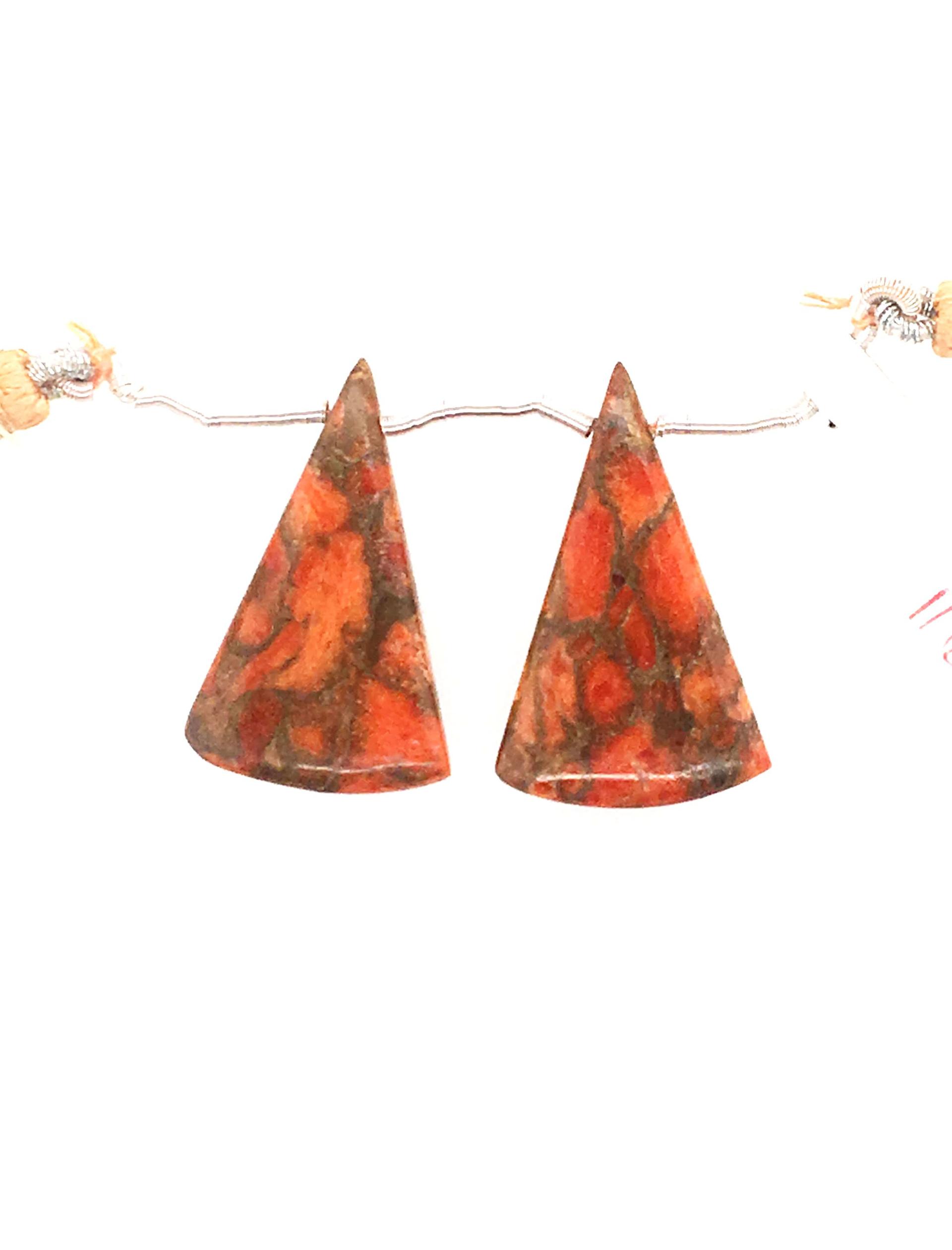 Copper Orange Turquoise Drops Conical Shape 30x20mm Drilled Beads Matching Pair