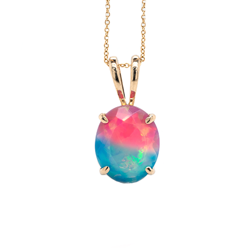 Cotton Candy Color Ethiopian Opal Oval 12x10 ,2.70 Carat Pendant in 14K Yellow Gold (Chain Not Included)