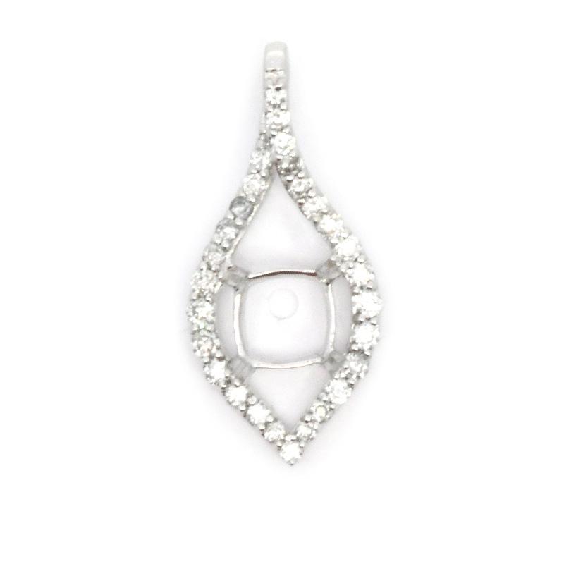 Cushion 5x5mm Pendant Semi Mount in 14K White Gold with Diamond Accents