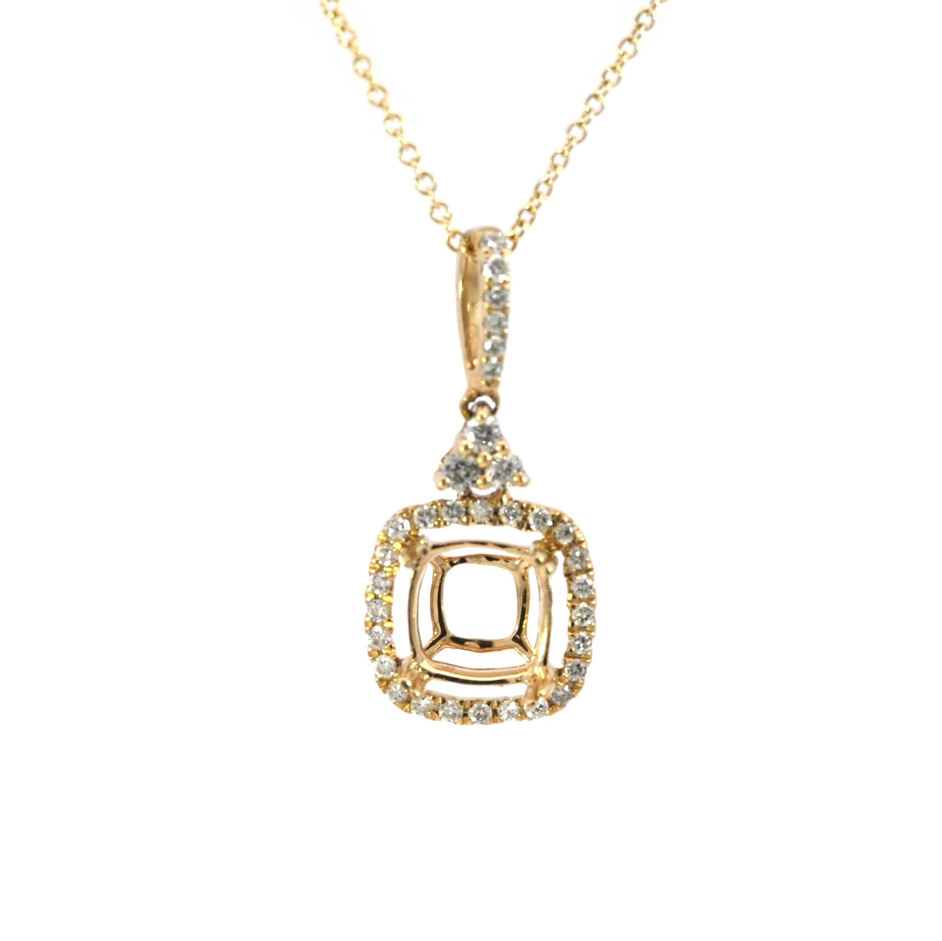Cushion 6mm Pendant Semi Mount In 14K Yellow Gold With Diamond Accents (Chain Not Included)