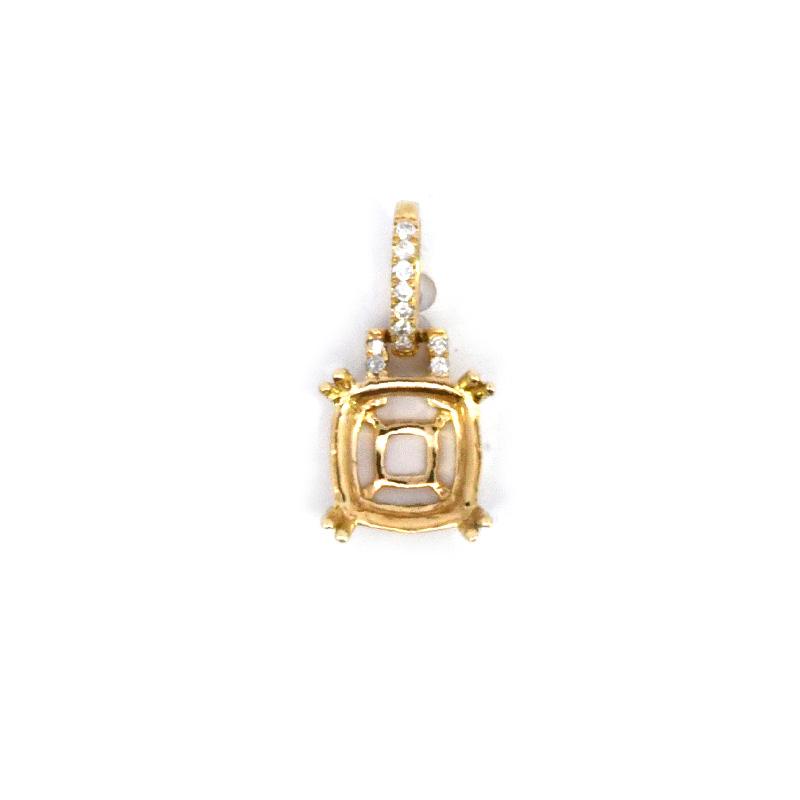 Cushion 6x6mm Pendant Semi Mount in 14K Yellow Gold with Diamond Accents