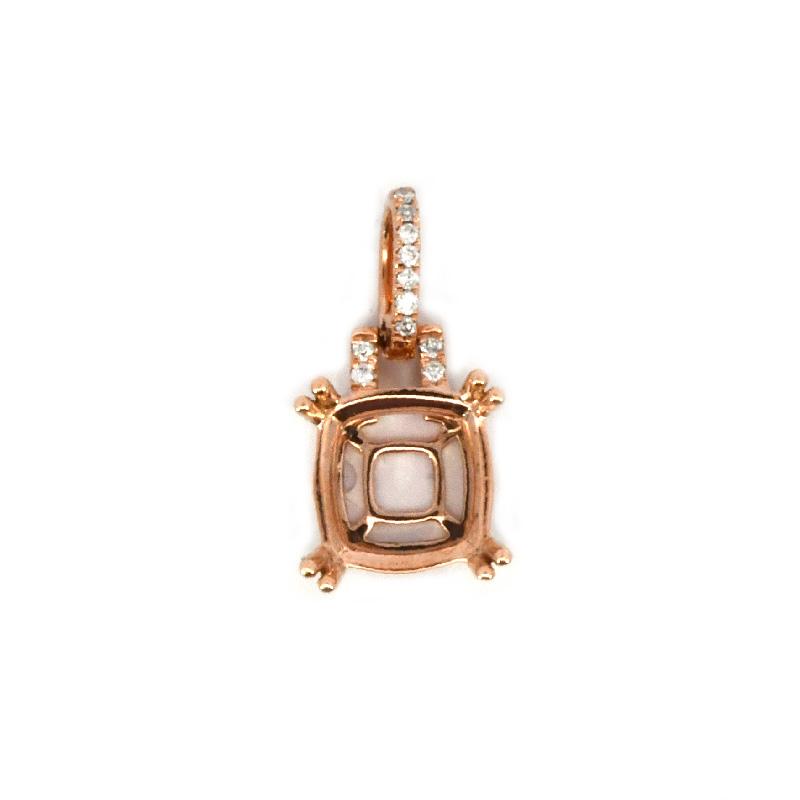 Cushion 8x8mm Ring semi Mount in14K Rose Gold with Diamond Accents