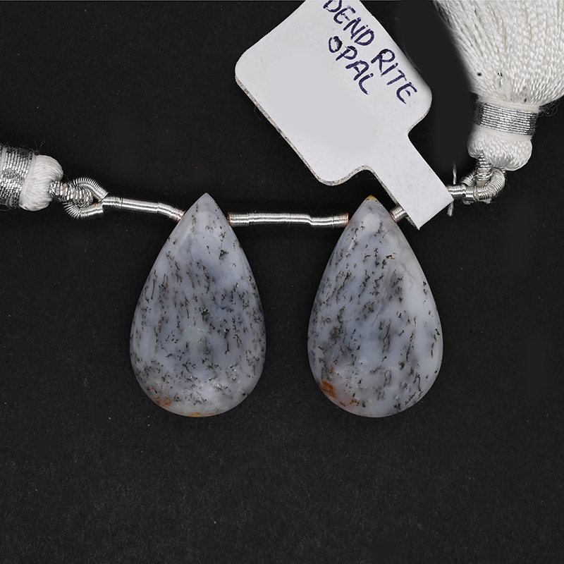 Dendrite Opal Drops Almond Shape 23x14mm Drilled Bead Matching Pair