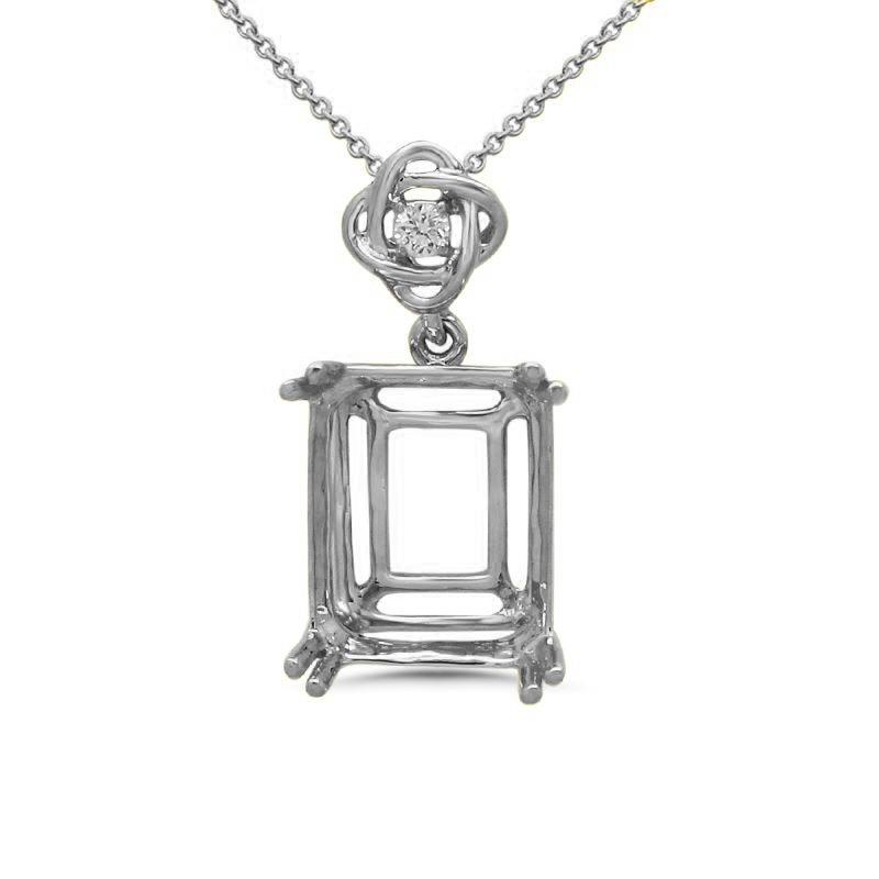 Emerald Cut 11x9mm Pendant Semi Mount in 14K White Gold with Diamond Accents (Chain Not Included)