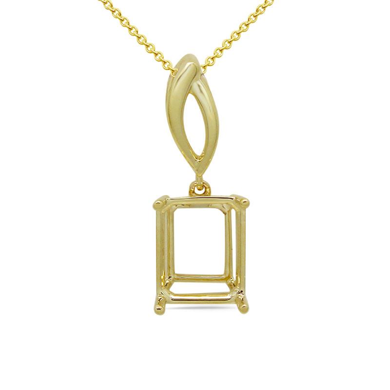 Emerald Cut 11x9mm Pendant Semi Mount in 14K Yellow Gold (Chain Not Included)