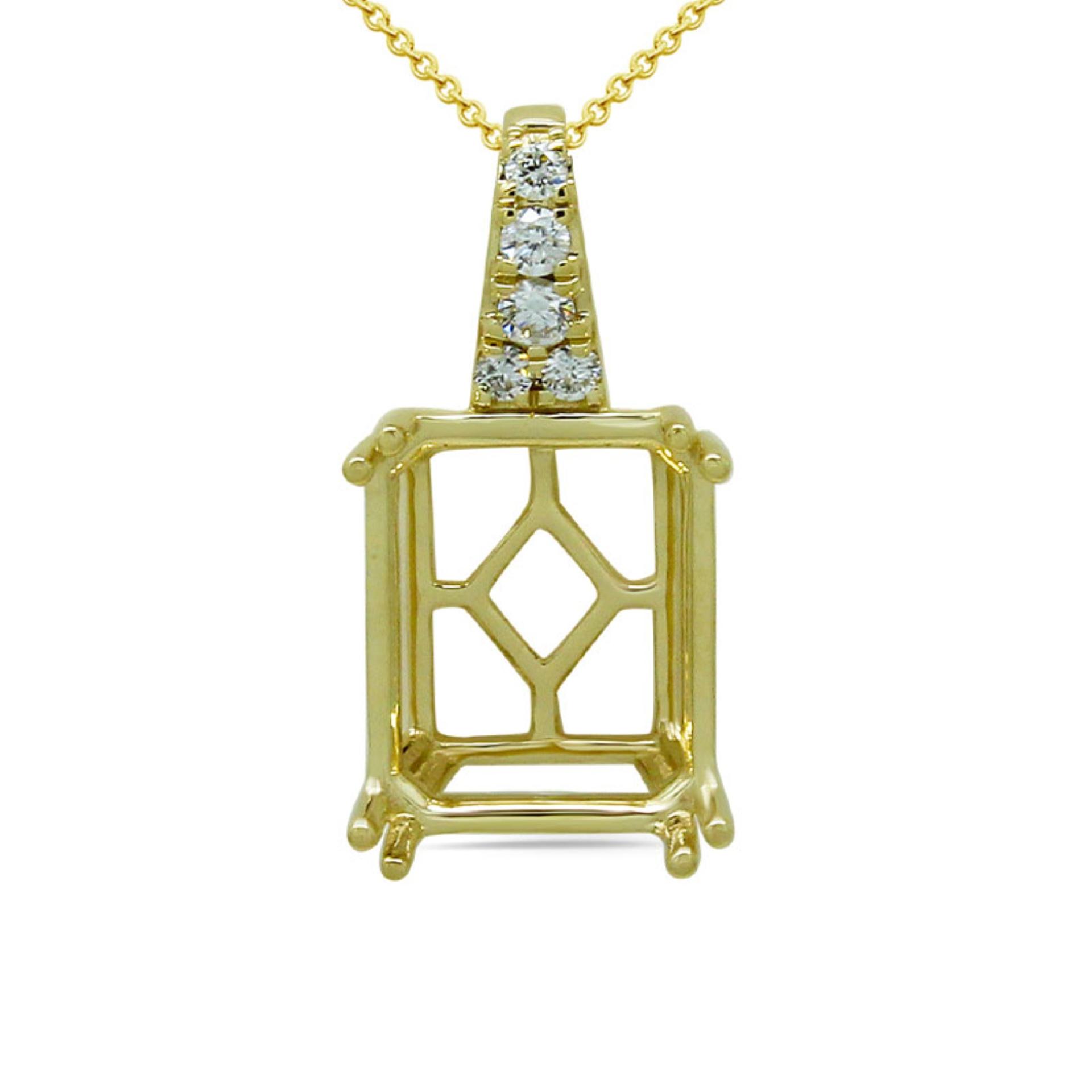 Emerald Cut 11x9mm Pendant Semi Mount In 14k Yellow Gold With Diamond Accents (Chain Not Included)