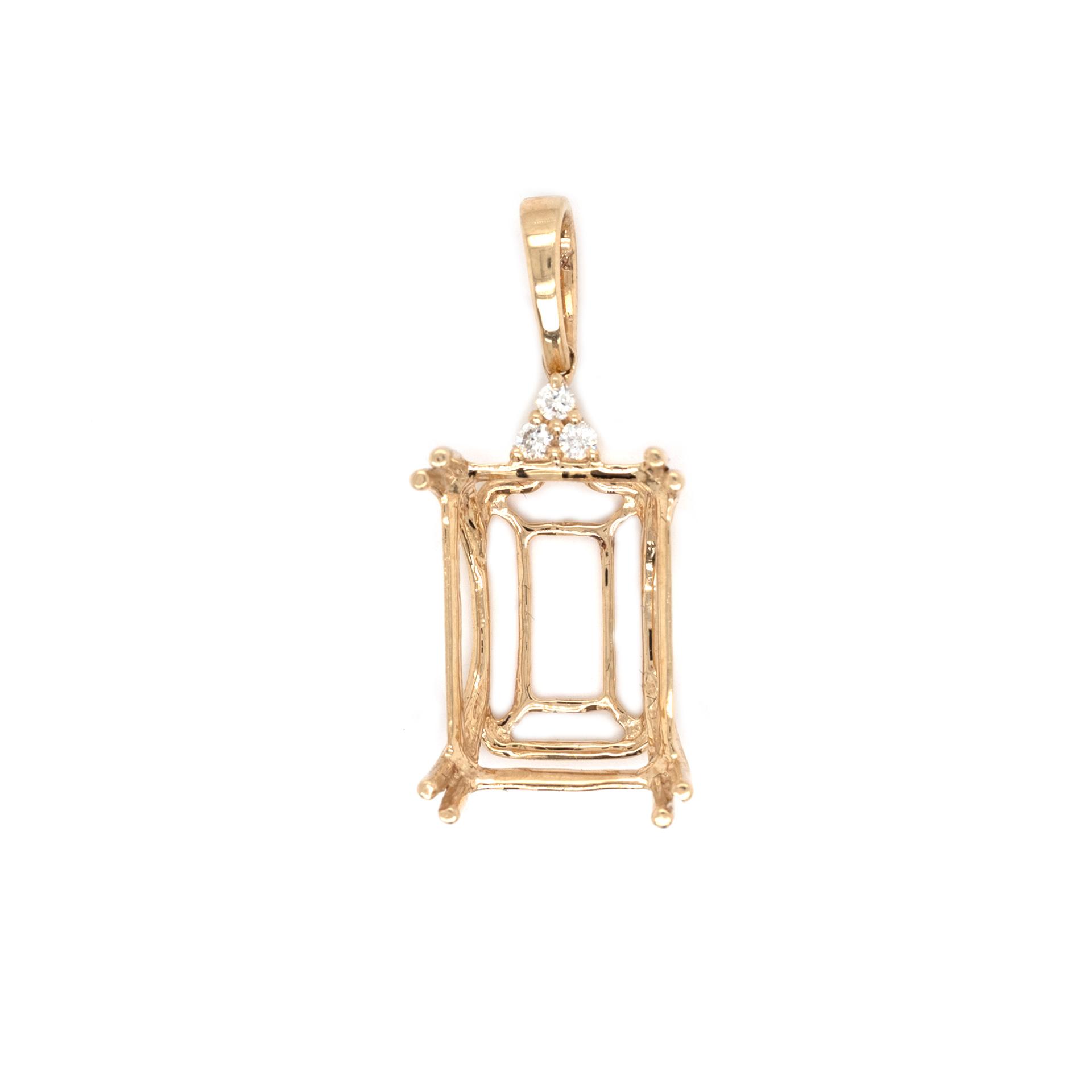 Emerald Cut 14x10mm Pendant Semi Mount in 14K Yellow Gold with Diamond Accents ( Chain Not Included)
