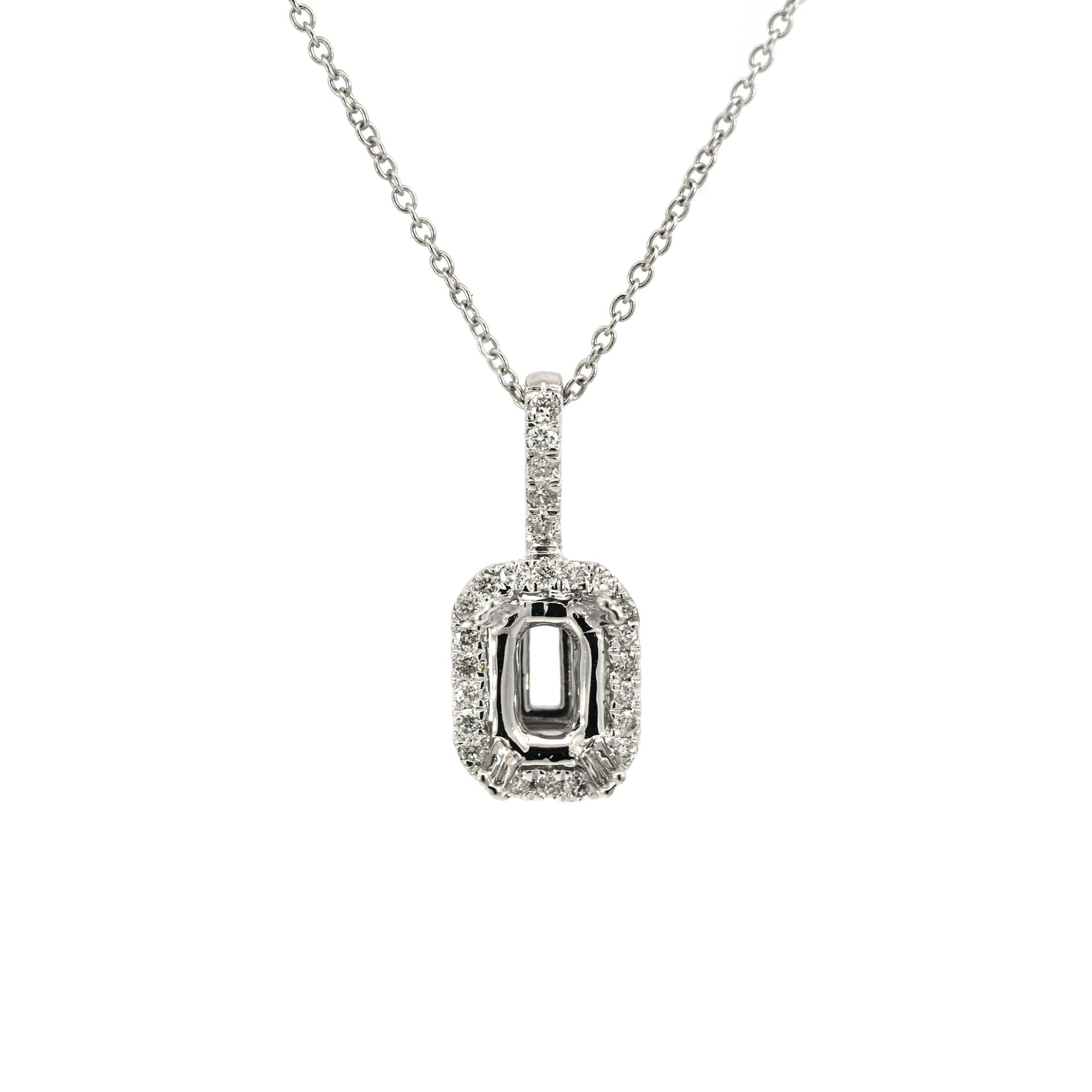 Emerald Cut 6x4mm Pendant Semi Mount in 14K White Gold With Diamond Accents (Chain Not Included)