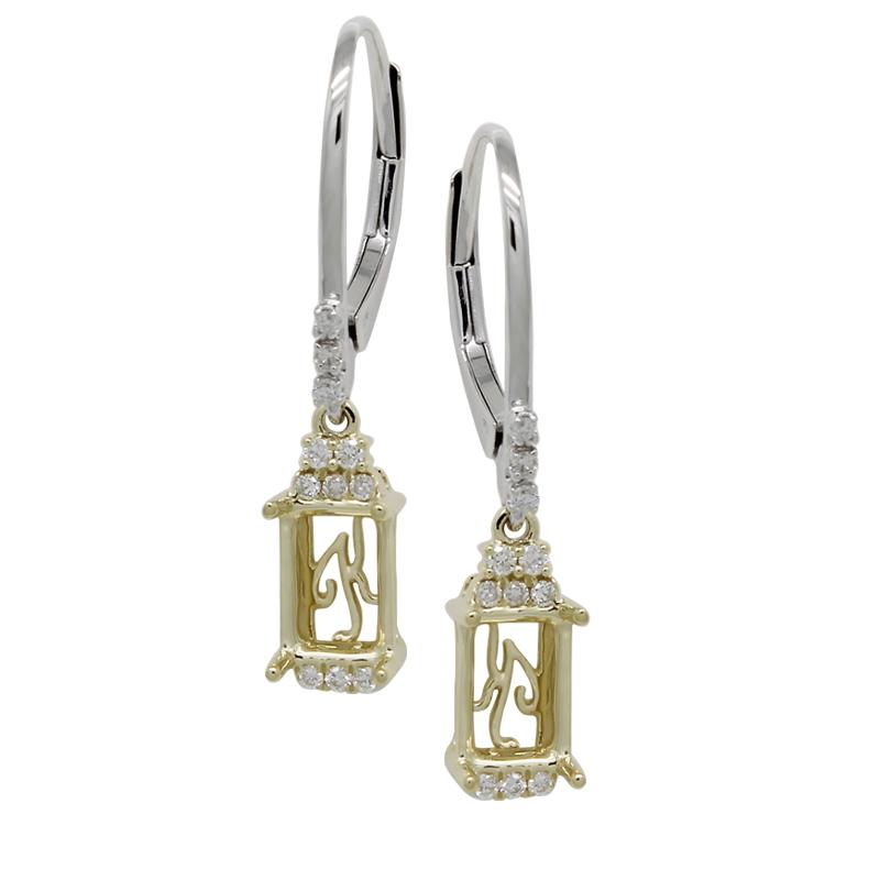Emerald Cut 7x5mm Earring Semi Mount in 14K Dual Tone (White/Yellow) Gold With Diamond Accents (ER0245)