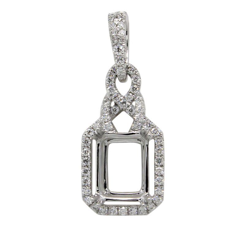 Emerald Cut 7x5mm Pendant Semi Mount in 14K White Gold with Diamond Accents