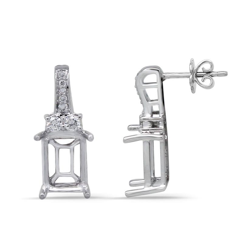 Emerald Cut 8x6mm Earring Semi Mount in 14K White Gold with Diamond Accents