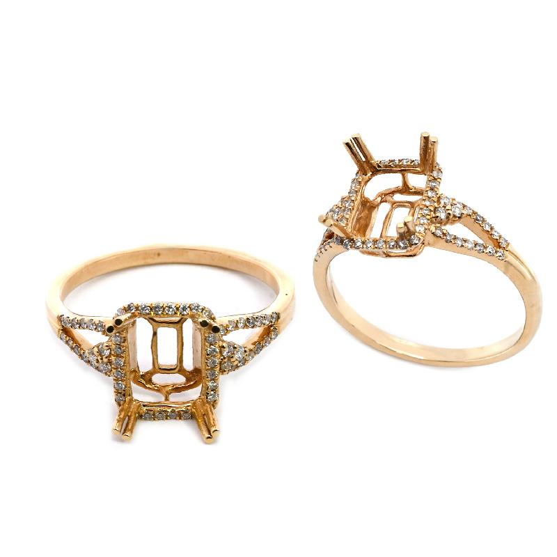 Emerald Cut 8x6mm Ring Semi Mount in 14K Yellow Gold with Diamond Accents