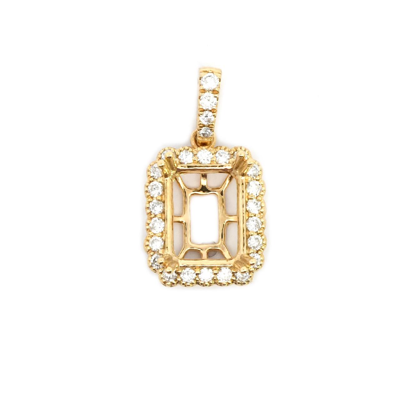 Emerald Cut 9x7mm Pendant Semi Mount in 14K Yellow Gold with Diamond Accents