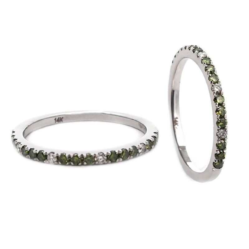 Green Diamonds 0.22 Carat Stackable Ring Band in 14K White Gold with White Diamonds