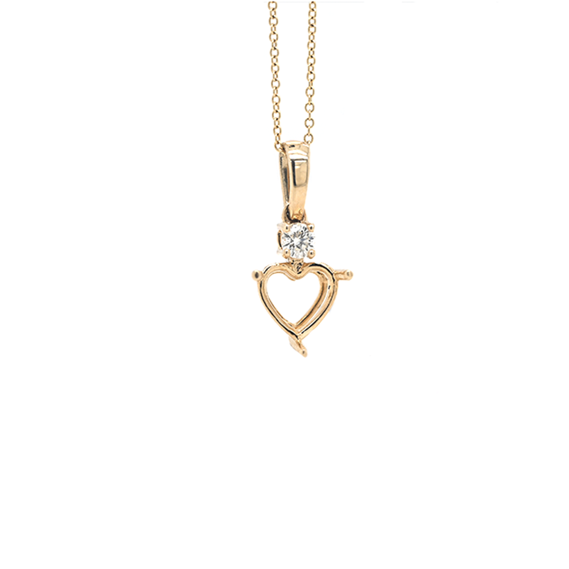 Heart Shape 6mm Pendant Semi Mount in 14K Yellow Gold With Diamond Accents (Chain Not Included)