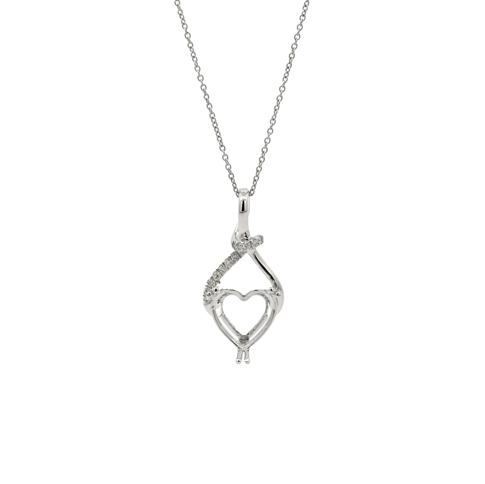 Heart Shape 9mm Pendant Semi Mount in 14K White Gold With Diamond Accents (Chain Not Included)