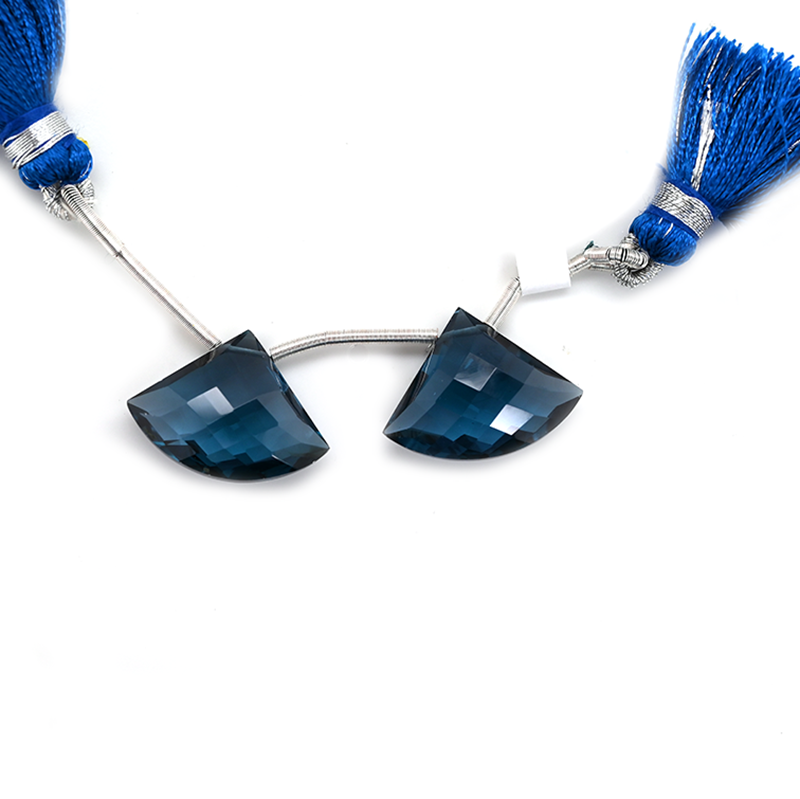 Hydro London Blue Quartz Drops Fan Shape 20x15mm Drilled Bead Matching Pair
