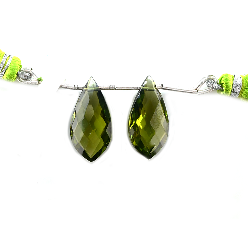 Hydro Peridot Quartz Drops Leaf Shape 24x12mm Drilled Bead Matching Pair