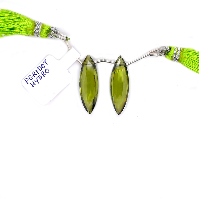 Hydro Peridot Quartz Drops Marquise Shape 25x8mm Drilled Bead Matching Pair