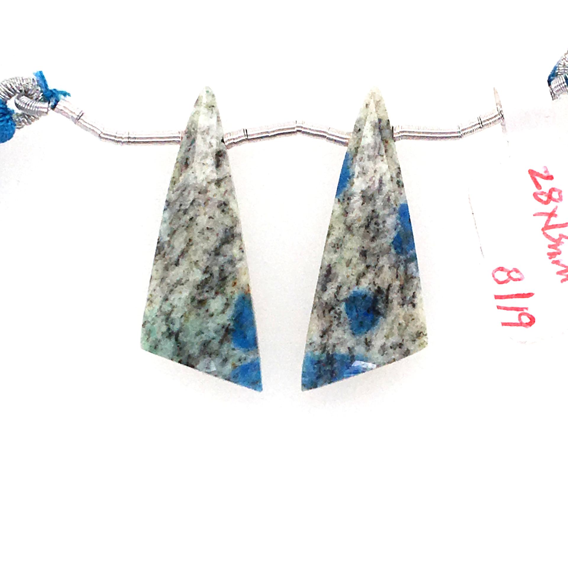 K-2 Jasper Drops Trillion Shape 28x13mm Drilled Beads Matching Pair
