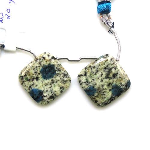 K2 Jasper Drops Cushion Shape 18x18mm Drilled Beads Matching Pair