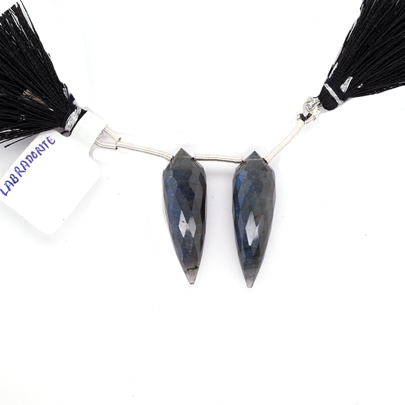 Labradorite Drops Okra Shape 28x8mm Drilled Bead Matching Pair