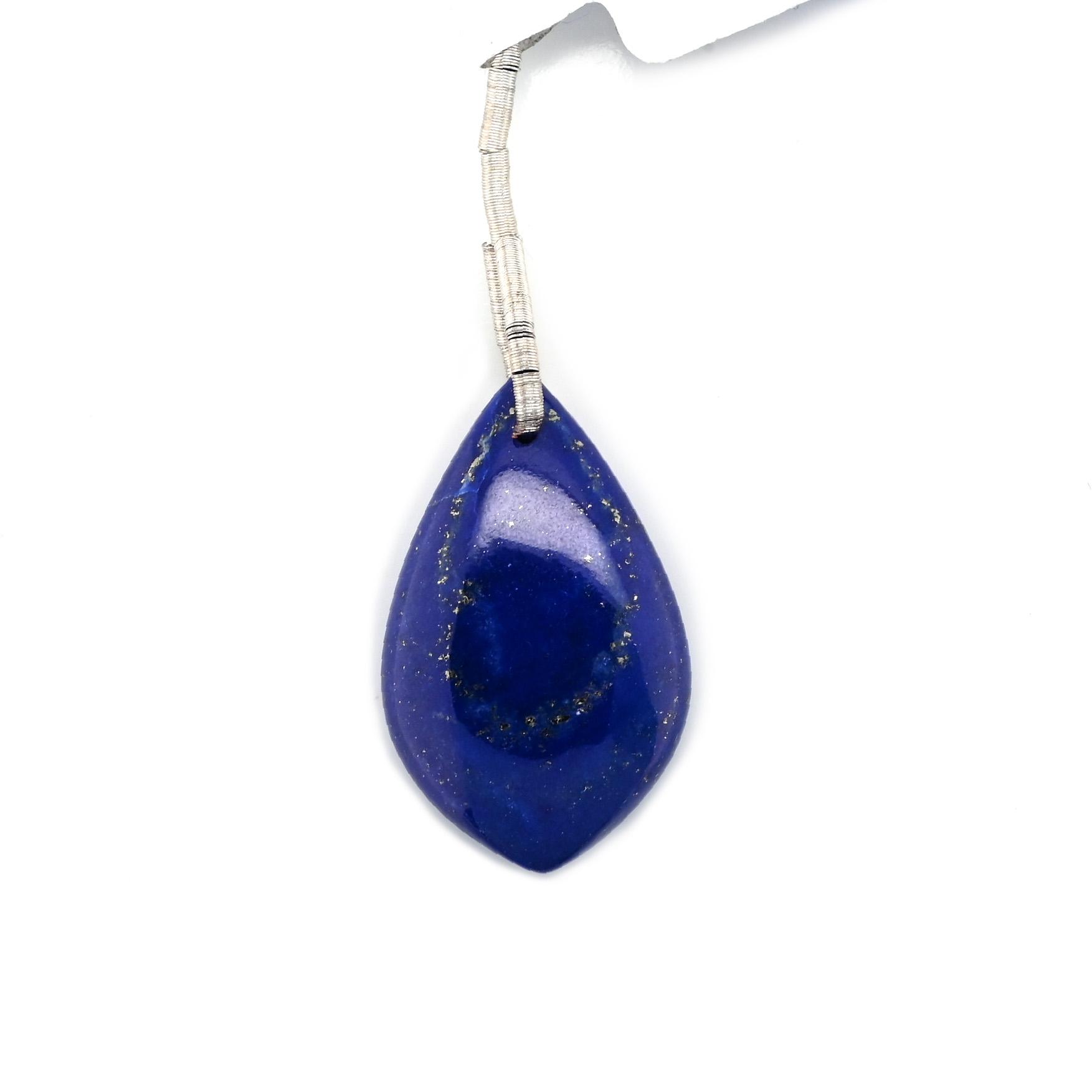 Lapis Drop Leaf Shape 27x17mm Front to Back drilled Bead Single Pendant Piece