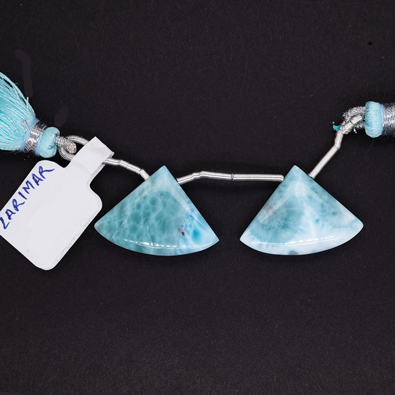 Larimar Drop Fan Shape 24x17mm Drilled Bead Matching Pair