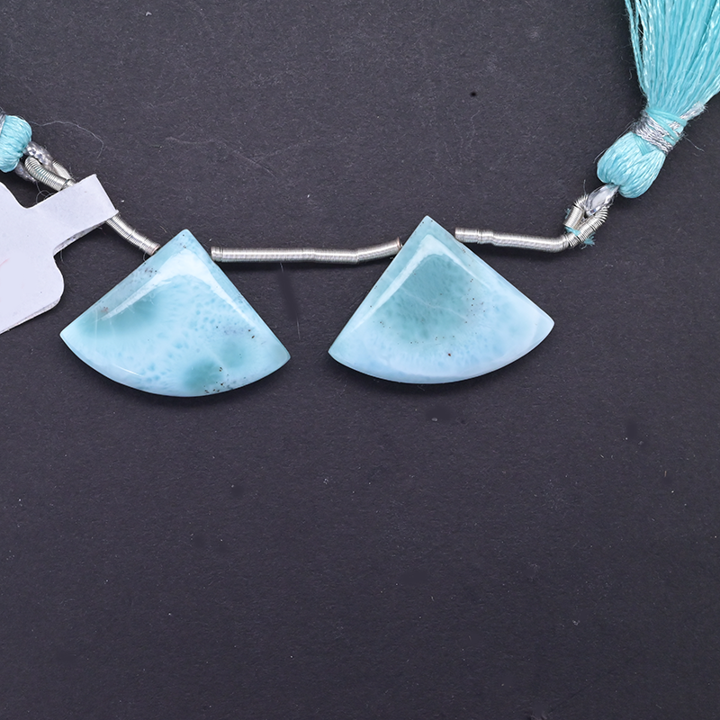Larimar Drop Fan Shape 24x18mm Drilled Bead Matching Pair