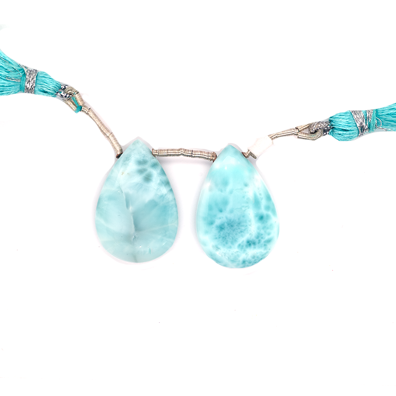 Larimar Drops Almond Shape 25x17mm Drilled Bead Matching Pair